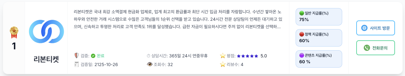 티켓랭킹 1위 인증서